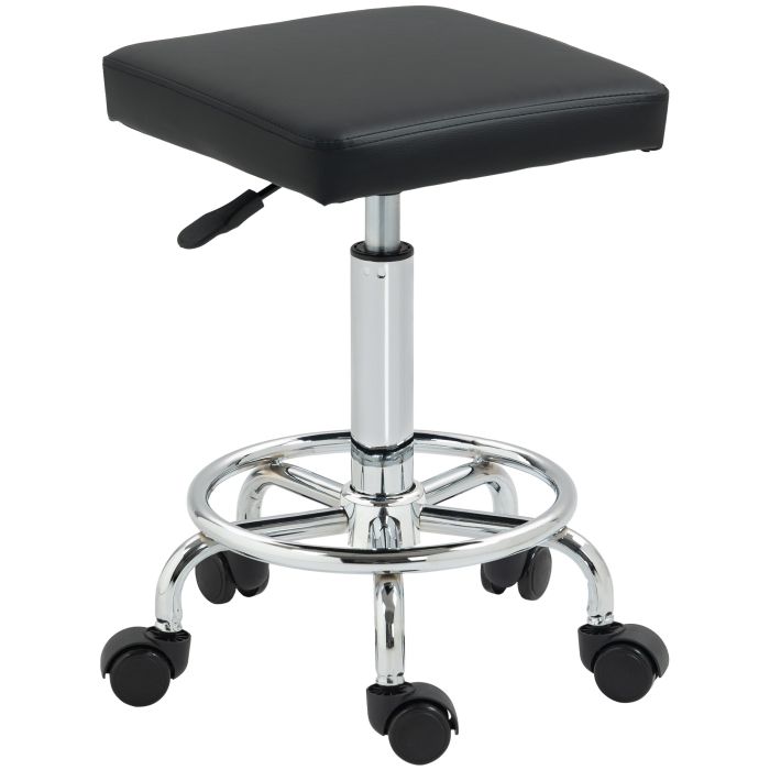 HERON Adjustable PU Leather Rolling Stool - Black