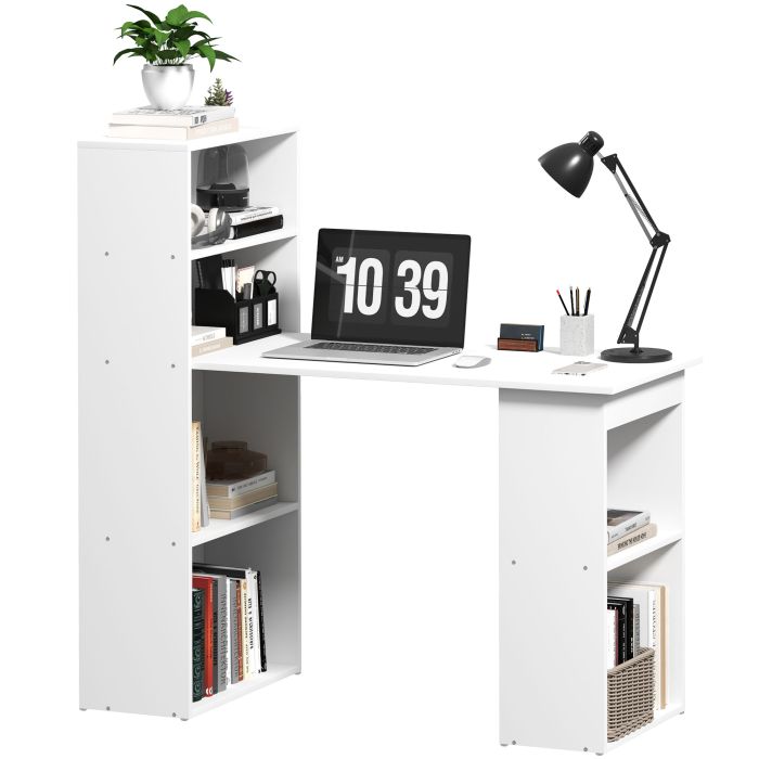 120cm Modern Computer Desk Bookshelf Writing Table Workstation PC Laptop Study Home Office 6 Shelves White