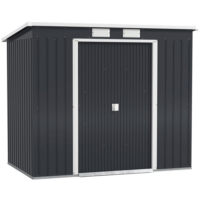 SUNVISTA 7 x 4ft Galvanised Steel Garden Shed, with Foundation Kit - Dark Grey