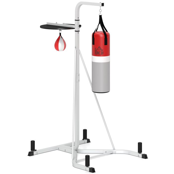 HERON Freestanding Boxing Punch Bag & Speed Ball Station Hanging Frame Training Exercise Platform Home Gym Heavy Duty, White