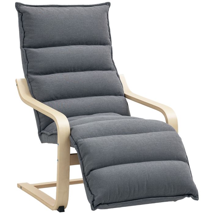 HERON Curved Wooden Accent Chair, with Adjustable Footrest - Drak Grey