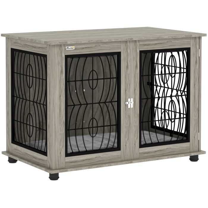 Shelley 37 Inch Indoor Dog Crate End Table with Soft Cushion for Large Dogs - Grey