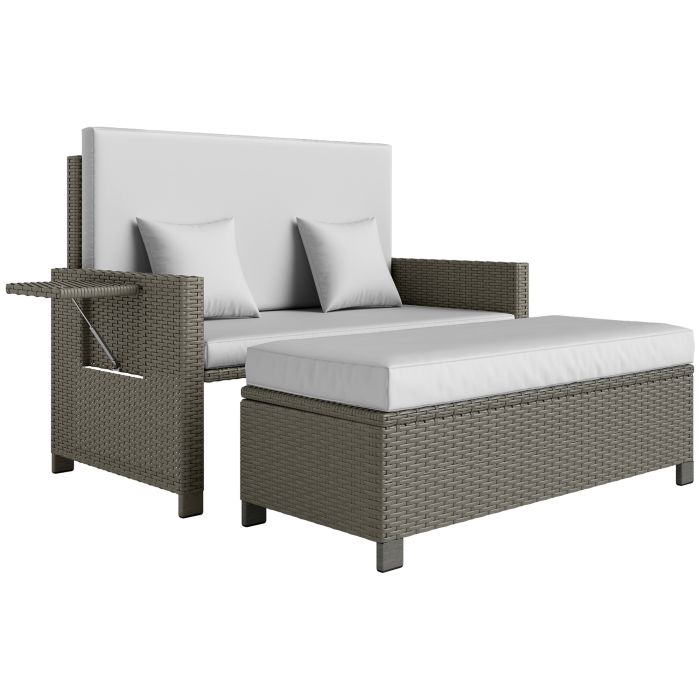 SUNVISTA Rattan Day Bed, with Footstool - Light Grey