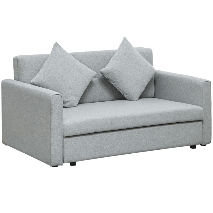 HERON 2-Seater Sofa Bed, Convertible Linen Loveseat with Cushions & Storage, Light Grey