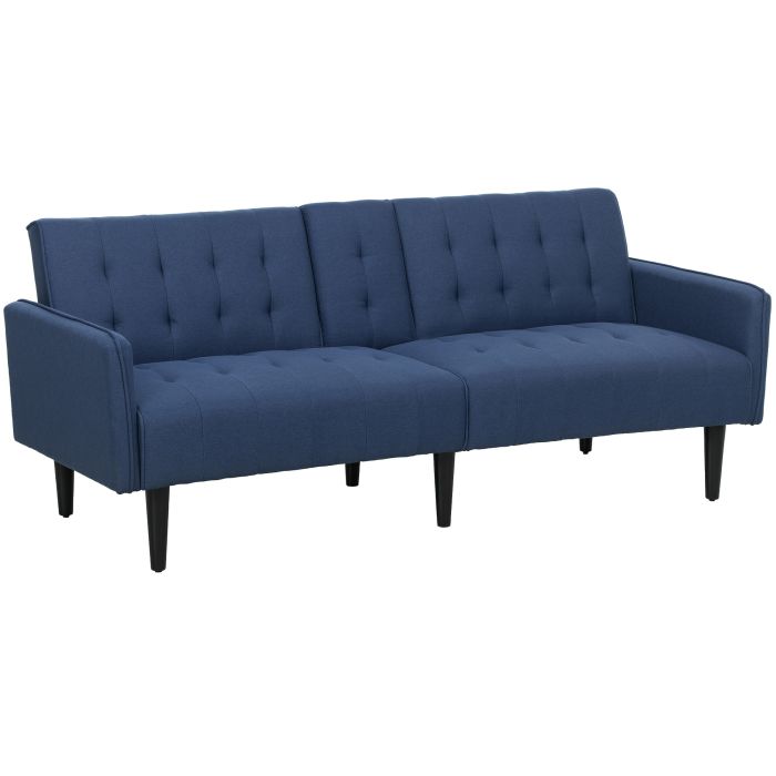 HERON Upholstered Click Clack Sofa Bed, Linen-Feel 3 Seater Sofa Bed with Storage and Cupholders, Dark Blue