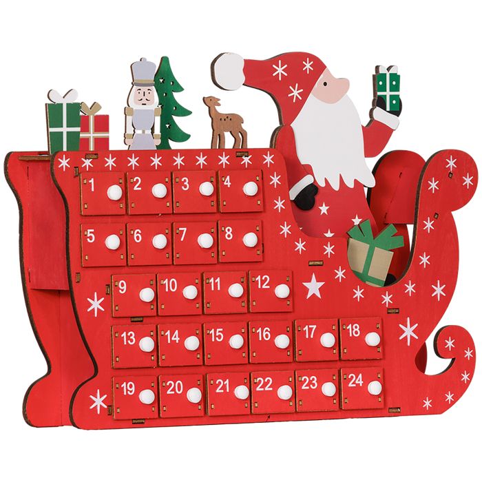 Holiday Ornament - 24 Drawer Santa Sleigh Advent Calendar Red 22.5cm