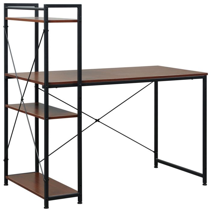 Computer Desk PC Table Study Workstation Home Office with 4-tier Bookshelf Storage Metal Frame Wooden Top (Walnut & Black)