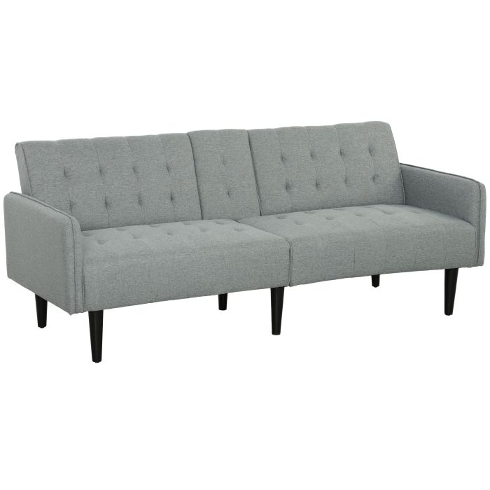 HERON Upholstered Click Clack Sofa Bed, Linen-Feel 3 Seater Sofa Bed with Storage and Cupholders, Light Grey