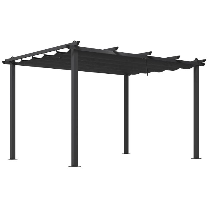 3 x 4m Aluminium Pergola with Retractable Roof, Garden Gazebo Canopy Sun Shade Shelter for Grill, Patio, Deck