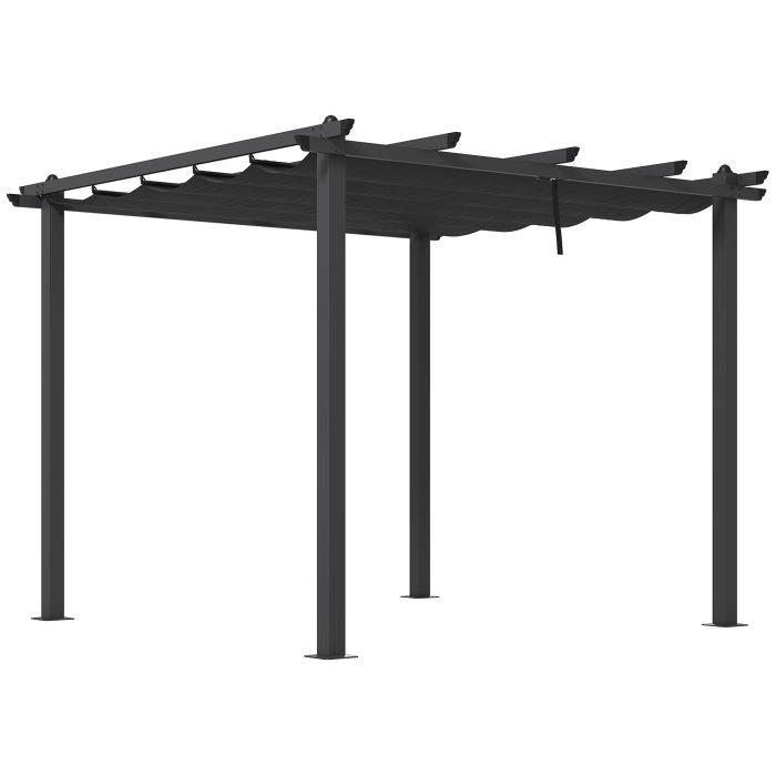 3 x 3(m) Aluminium Pergola with Retractable Roof, Garden Gazebo Canopy Sun Shade Shelter for Grill, Patio, Deck