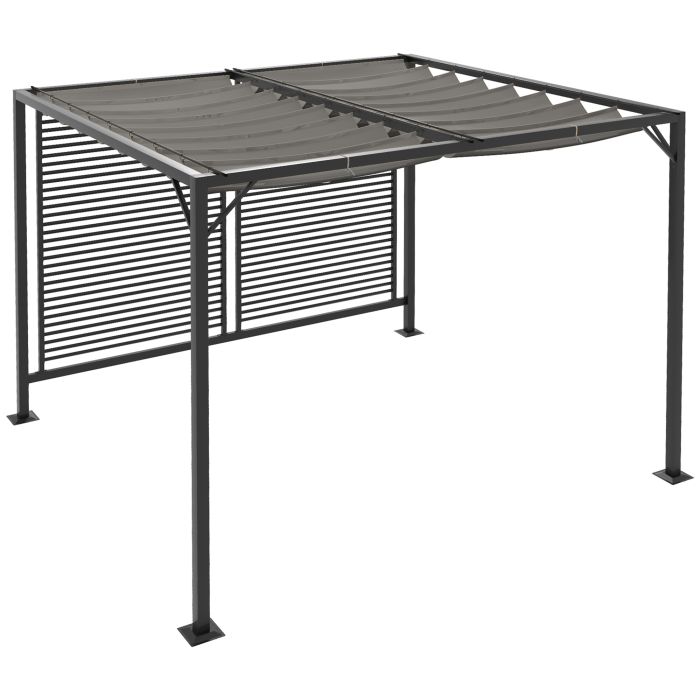 Jones Metal Pergola with Retractable Fabric Roof - Grey