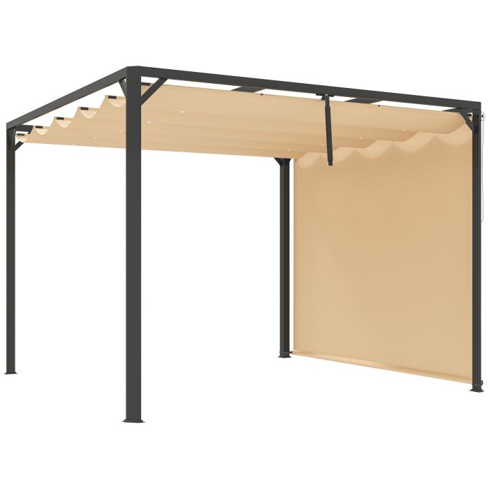 SUNVISTA 3 x 3m Aluminium Pergola, with Retractable Roof and Wall - Khaki