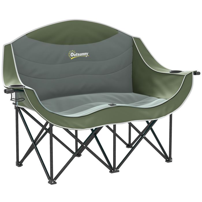 SUNVISTA Double Camping Chair for Adults, Padded Folding Chair with Cup Holders, Green
