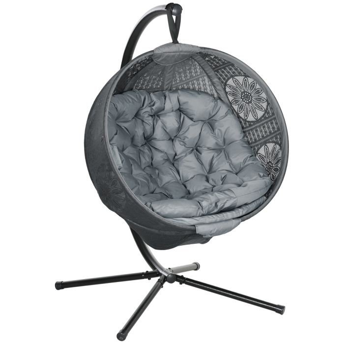 SUNVISTA Round Egg Basket Chair, with Steel Stand, Charcoal Grey
