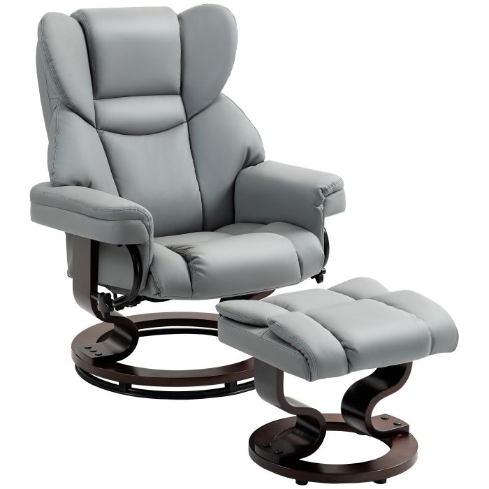 Scott Faux Leather Recliner Chair with Footstool - Light Grey
