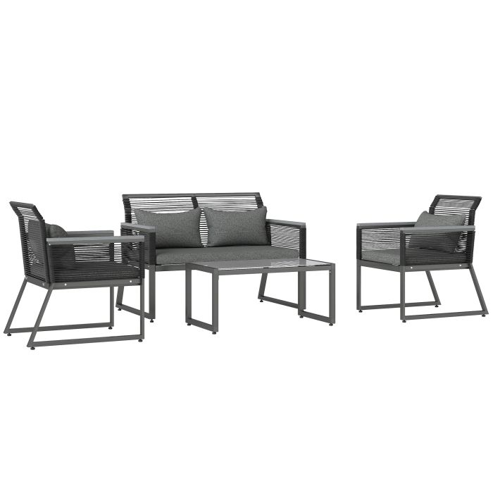 SUNVISTA 4 Pieces Rattan Garden Furniture Set - Charcoal Grey