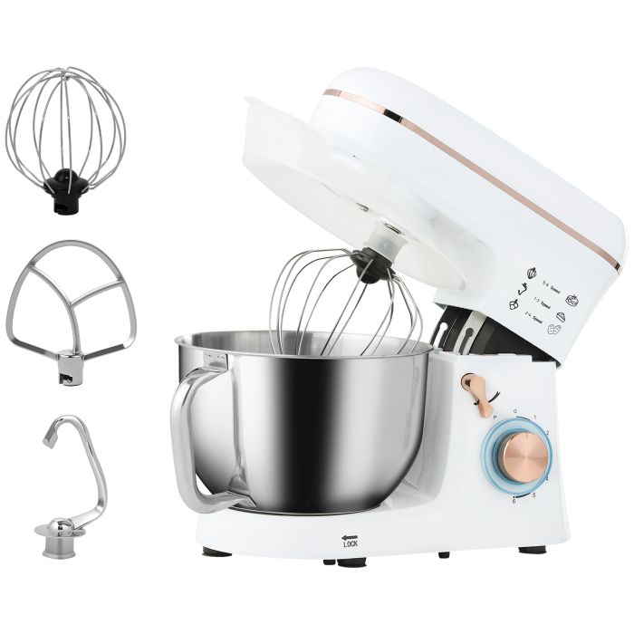 HERON Stand Mixer, 5L Food Mixer for Baking, 6 Speeds and Pulse Setting, 1400W Cake Electric Kitchen Mixer, White