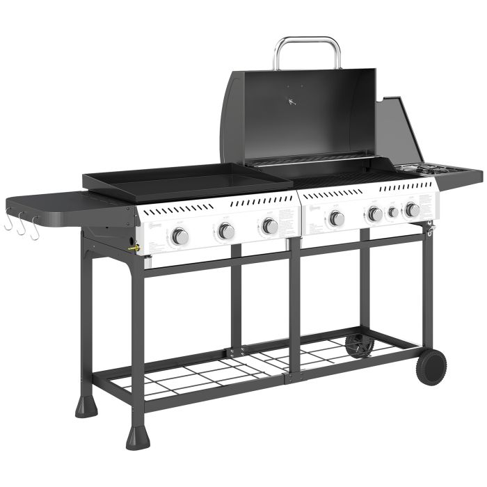 SUNVISTA Deluxe Duo Gas BBQ, with Grill, Plancha and Side Burner - Black