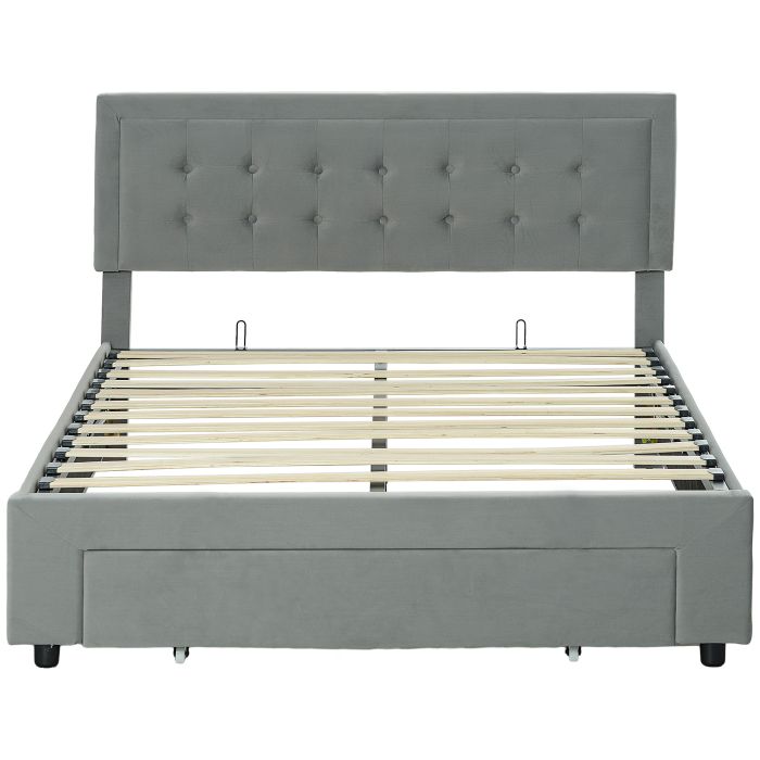 Scott Double Size Ottoman Bed Frame with Front Drawer - Grey