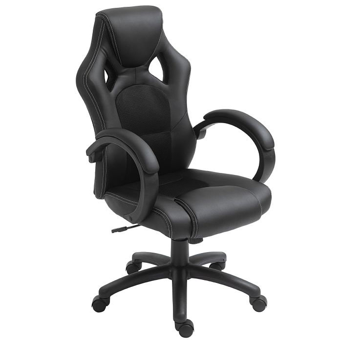 High-Back Office Chair Faux Leather Swivel Computer Desk Chair for Home Office with Wheels Armrests Black