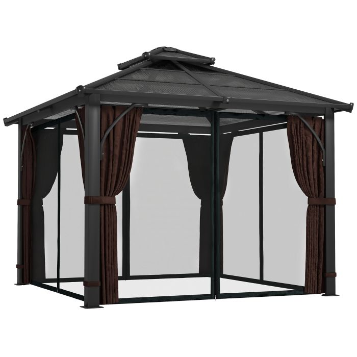 SUNVISTA 3 x 3(m) Hardtop Gazebo Canopy with 7mm Double Polycarbonate Roof, Brown