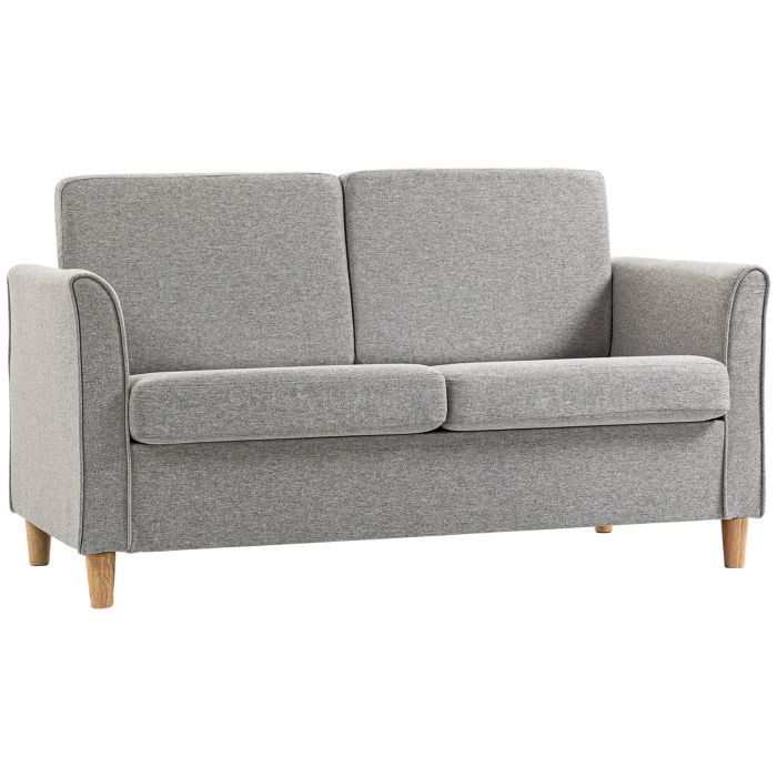 Compact Loveseat Sofa, Modern 2 Seater Sofa for Living Room with Wood Legs and Armrests, Light Grey