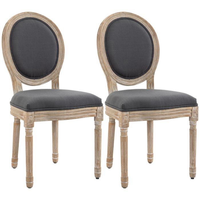Scott French-Style Kitchen Chairs Set of 2 with Linen Upholstery - Grey