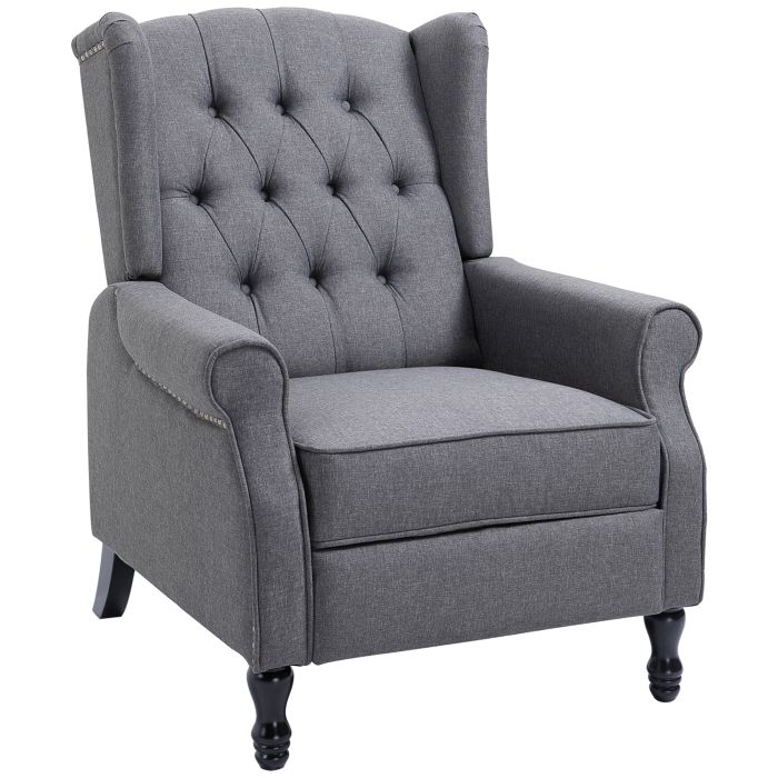 Recliner Armchair for Living Room, Reclining Chair, Wingback Chair with Button Tufted Back and Footrest, Light Grey