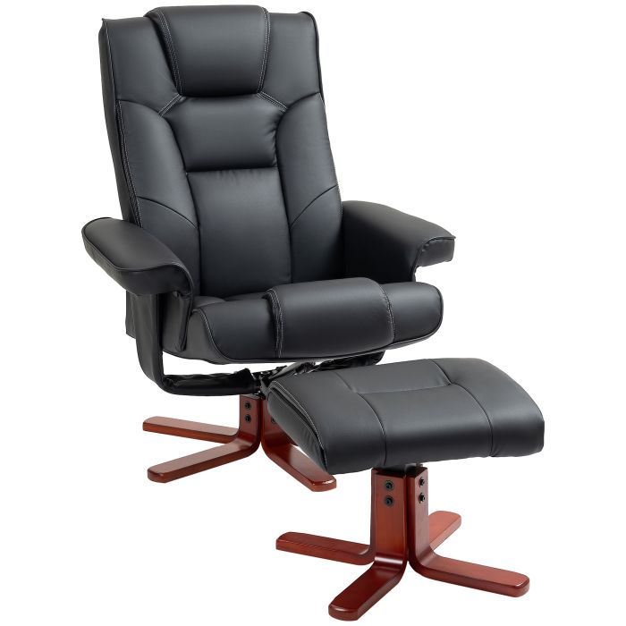Scott Faux Leather Recliner and Footstool Set - Black