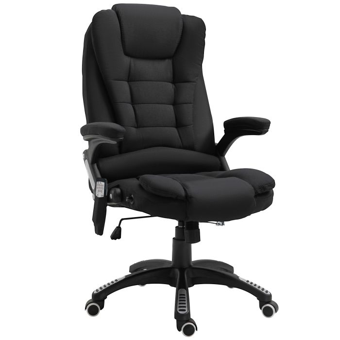 Massage Recliner Chair Heated Office Chair with Six Massage Points Linen-Feel Fabric 360° Swivel Wheels Black