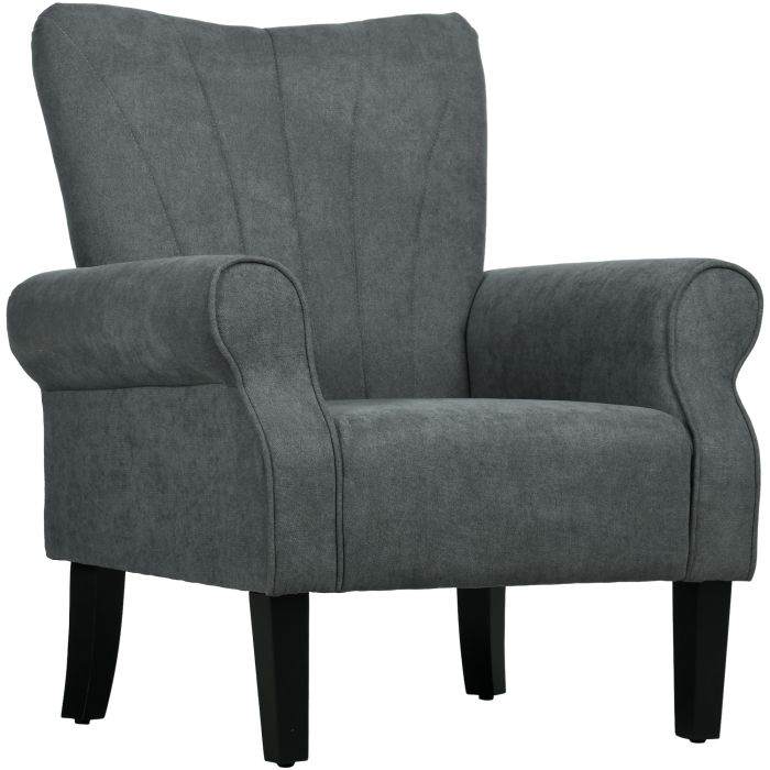 Upholstered Accent Chair with High Back Rolled Arms Wood Legs - Grey