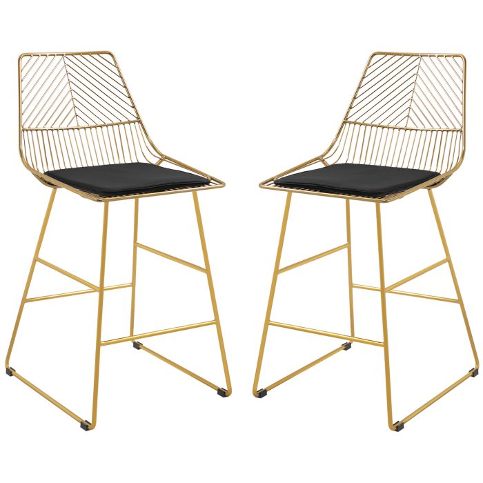 Set of 2 Bar stools Modern Counter Height Wire Metal Bar chairs for Kitchen, Bar Counter, Gold