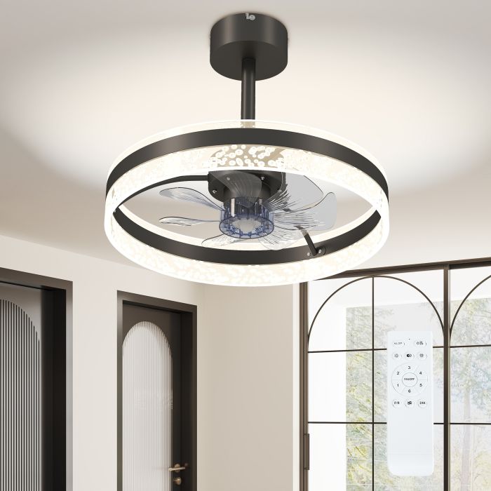 HERON Ceiling Fan with LED Light and Remote - Black