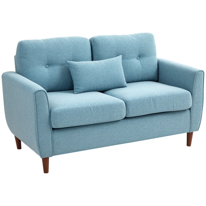 2 Seat Sofa Double Sofa Loveseat Fabric Wooden Legs Tufted Design for Living Room, Dining Room, Office, Light Blue
