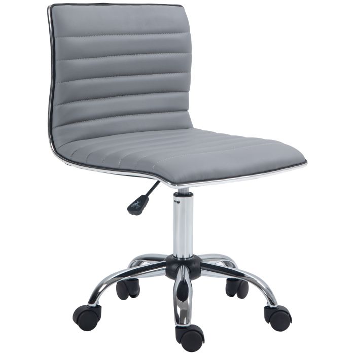 Vinsetto Adjustable Swivel Office Chair with Armless Mid-Back in PU Leather and Chrome Base - Light Grey