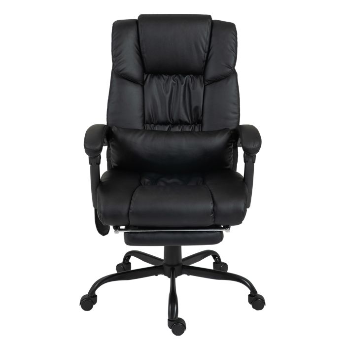 6-Point PU Leather Massage Racing Chair Electric Padded Recliner Chair Height Angle Adjustable 5 Wheels w/ Remote Footrest Home Office Black
