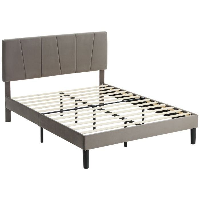 HERON Double Velvet-Feel Headboard Bed Frame - Grey