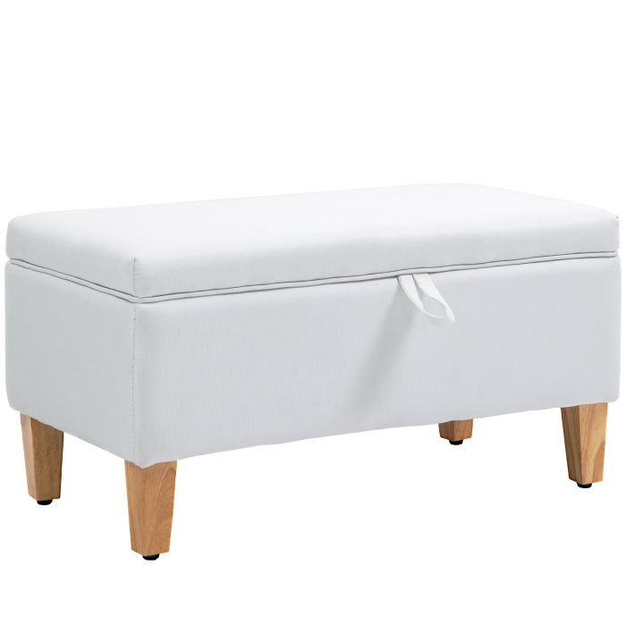 HERON Linen Storage Ottoman Padded Footstool with Rubberwood Legs for Storage Box, Bed End, Shoe Bench, Seating, Cream White