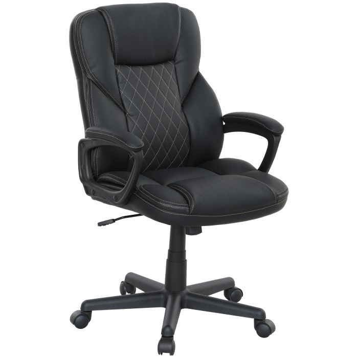 HERON Executive PU Leather Office Chair, High Back Desk Chair with Tilt, Adjustable Armrests, Swivel Chair, Black