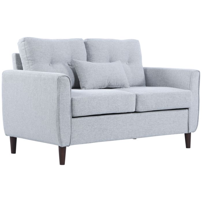 2 Seat Sofa Double Sofa Loveseat Fabric Wooden Legs Tufted Design for Living Room, Dining Room, Office, Light Grey
