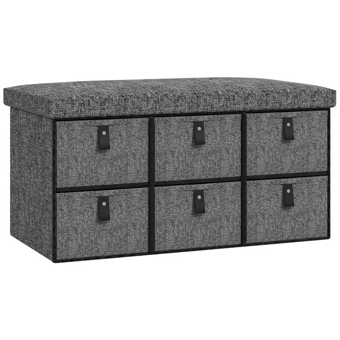 Scott Six-Drawer Shoe Storage Bench with Padded Top - Dark Grey