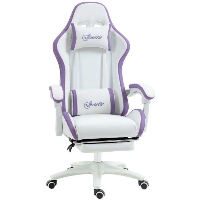Racing Gaming Chair, Reclining PU Leather Computer Chair with 360 Degree Swivel Seat, Footrest, Removable Headrest and Lumber Support, Purple