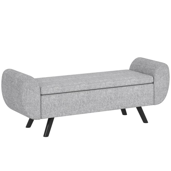 HERON Storage Ottoman, Linen Upholstered Bench with Armrests, Footstool, Dark Grey
