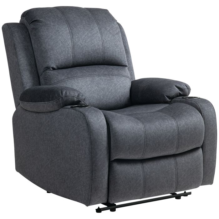 HERON Microfibre Manual Reclining Armchair, with Footrest - Black