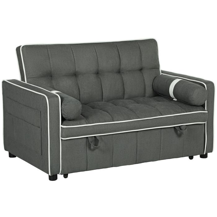 HERON Two-Seater Linen-Look Sofa Bed - Charcoal Grey