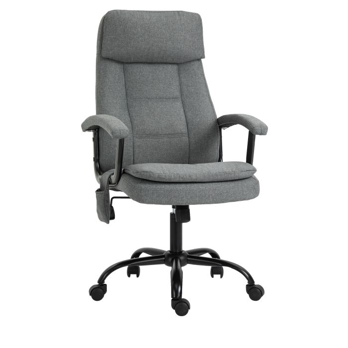 2-Point Massage Office Chair Linen-Look Ergonomic Adjustable Height w/ 360° Swivel 5 Castor Wheels Rocking Comfortable Executive Seat Grey