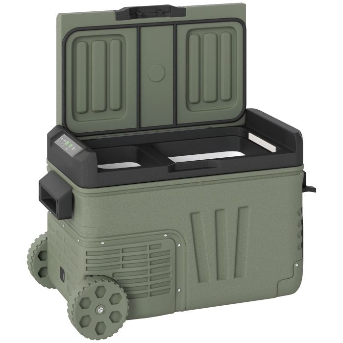 SUNVISTA 33L Dual Zone Camping Fridge Freezer, Portable 12V Car Cool Box with Wheels & LED, Green