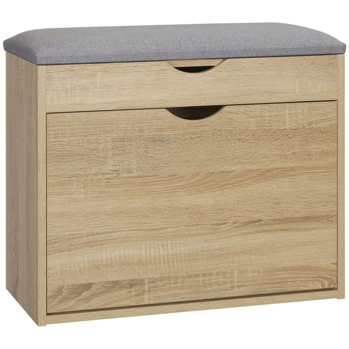 ANWI Shoe Bench with Cushion for 4 Pair of Shoes, Storage Bench with Padded Seat, Flip-up Cabinet and Hidden Space for Entryway, Natural