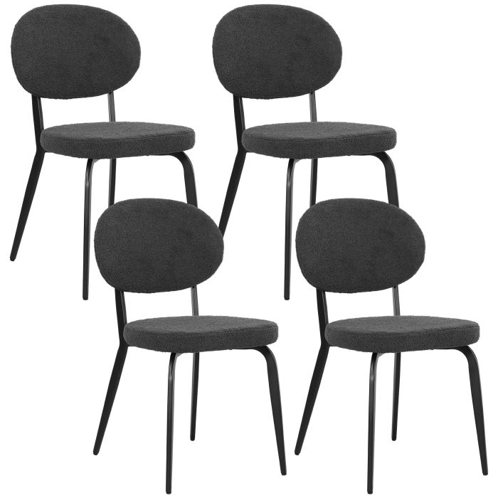 HERON Set of 4 Boucle Dining Chairs with Metal Legs, Upholstered Sherpa Seat, Black