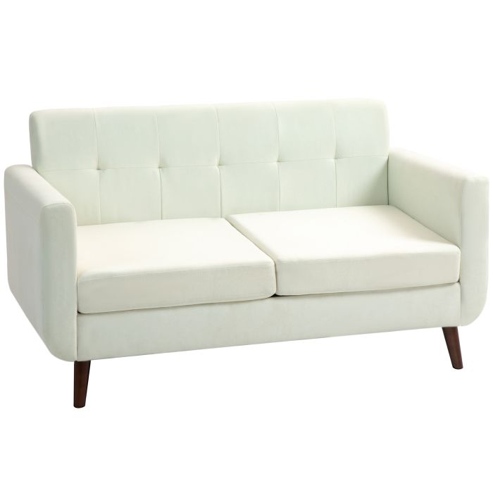 HERON 2 Seater Sofa, Modern Tufted Fabric Couch, Upholstered Loveseat with Wood Legs for Small Space, Living Room, Bedroom, Office, Cream White